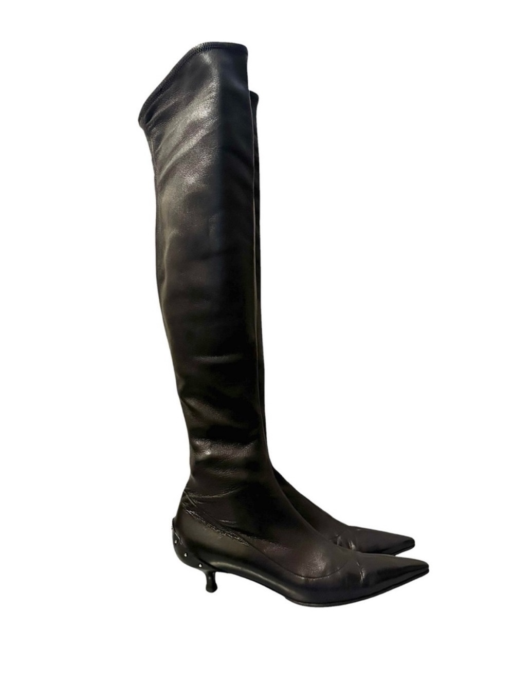 Vintage GUCCI TOM FORD FW 2003 Runway Black Leather Studded OTK Kitten Heel Boot - Picture 10 of 15